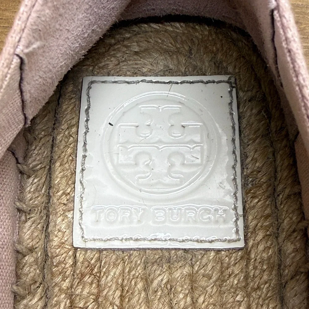 Tory Burch Espadrilles Pink White Flat 9 M Slip On Loafer Vacation Resort Summer